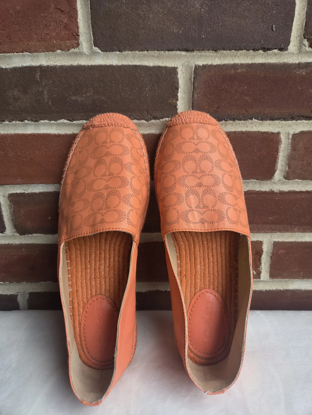 Coach Carley Tangerine Leather Signature Espadrille Flats Women’s US 8